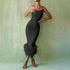 One Shoulder Fur Hem Bodycon Dress