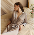 Womens Satin Belted Long Sleeve Midi Robe Nightgown