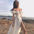 Off Shoulder Puff Sleeve Tie High Slit Maxi Dress
