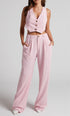 French Button Vest Top & Wide Leg Pants Set Women