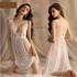 Womens Floral Mesh Lace Backless Bow Maxi Nightdress