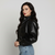 Black Faux Leather Cropped Bomber Jacket