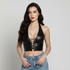Black Faux Leather Lace Up Crop Top