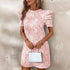 Floral Jacquard Bubble Puff Sleeve Crew Neck Cutout Dress
