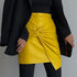 Ruffle Faux Leather Hip Skirt Street Sexy with Knot Detail in Black & Yellow