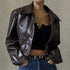 Women's Retro Faux Leather Zip Jacket – Autumn Collared Casual Coat