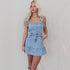 Spaghetti Strap Button Zip Denim Mini Dress
