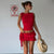 Red Ruffle Mini Skirt And Crop Top Co Ord Set