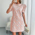 Floral Jacquard Bubble Puff Sleeve Crew Neck Cutout Dress