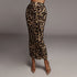 Leopard Print High Waist Ruched Split Maxi Skirt