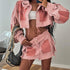 Pink Denim Crop Jacket And Mini Skirt Set