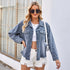 Washed Bead Long Sleeve Denim Coat