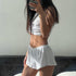 Womens Jacquard Jersey Cami Crop Top Shorts PJ Set