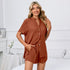 Womens V-Neck Button Loose Short Sleeve Lounge Set