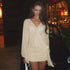 Mesh V Neck Backless Bubble Sleeve Bodycon Mini Dress