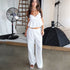 Womens Cotton Embroidered Ruffle Cami Trousers Lounge Set