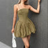 Corset Boning Spaghetti Strap Pleated Cami Mini Dress