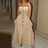 Summer Intellectual Tube Top Maxi Dress Women Waist Tight Solid Color Heavy Industry Faux Two Pieces Dress