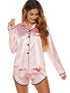 Womens Satin Long Sleeve Top Shorts Pyjama Set