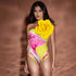 Floral Print One Piece Swimsuit Chiffon Cover Up