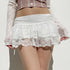 Lace Mesh Low Rise Ruffle Mini Skirt Women