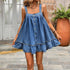 Ruched Button Spaghetti Strap Denim Cami Dress