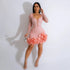 Rhinestone Ruffle Asymmetric Long Sleeve Mini Dress