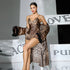 Womens Leopard Print Feather Cuff Nightgown PJ Set