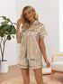Womens Satin Button-Up Short Sleeve Shorts PJ Set