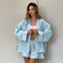 Womens Cotton Stripe Button Cardigan Shorts Two-Piece Pyjama Set