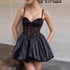 Lace Boning V Neck Ruched Zip Cami Mini Dress