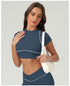 Womens Stripe Quick-Dry Short Sleeve Crop Top Activewear