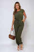 Short Sleeve Cinched Waist Jumpsuit