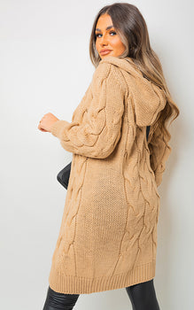 Chunky Cable Knitted Oversized Longline Hooded Cardigan The Alley Online