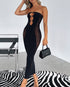 Mesh Rhinestone Cut Out Body Stocking Dress