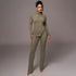 Solid Color Turtleneck Wool Sunken Stripe Casual Set