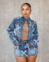 Cross Patch Denim Jacket And Mini Skirt Co Ord Set