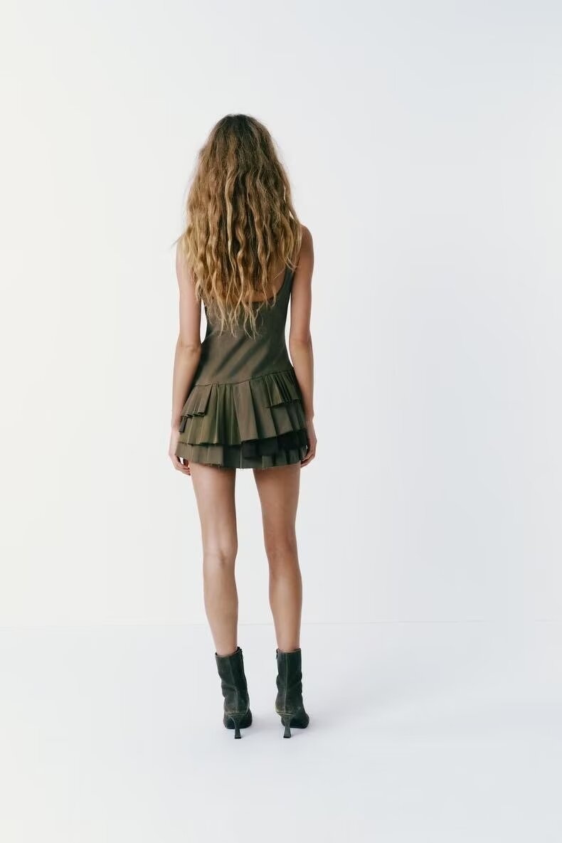 box pleat playsuit dress with belt Charcoal Pinstripe Box Pleat Playsuit