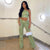 Light Mint Green Faux Leather Crop Top And Trouser Co Ord Set