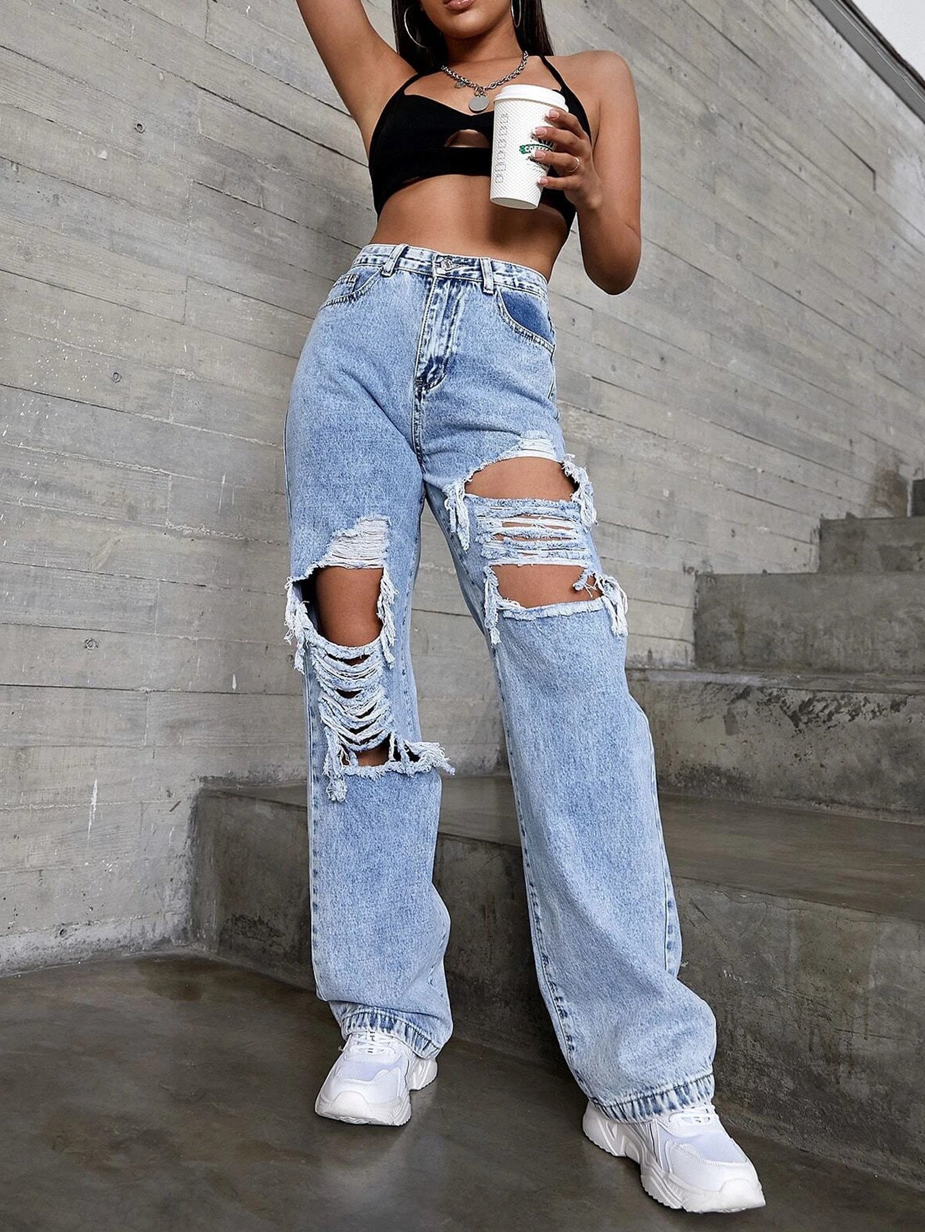 Ripped Mid Rise Straight Leg Jeans – The Alley Online