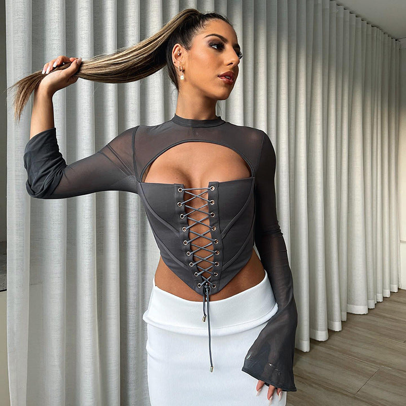 Mesh Corset Long Sleeve Tied Top – The Alley Online