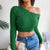 Asymmetrical Off The Shoulder Long Sleeve Cropped Knitted Sweater