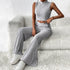 Grey Sleeveless Crop Top And Wide Leg Pants Co Ord Set