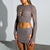 Long-Sleeve  Mesh Sheer Cutout Rhinestone Skirt Set