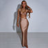Tie Back Khaki Satin Maxi Dress