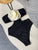 Halter Neck 3D Flower Corsage Black and White One Piece Swimsuit