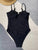 Black Cut Out Metal Ring One Piece Swimsuit